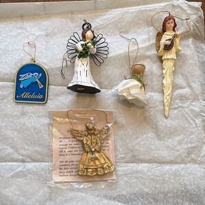 Collection of 5 Christmas angel themed ornaments